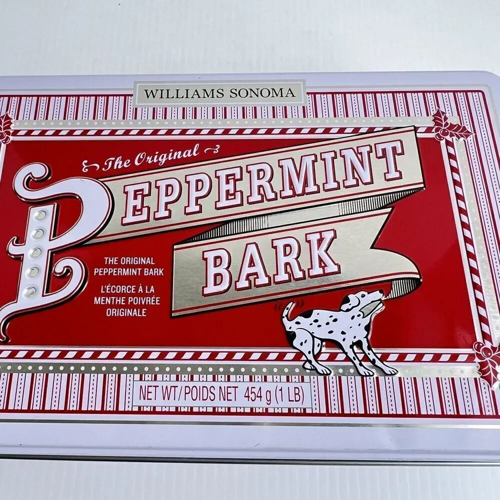 Collectible Williams Sonoma Peppermint Bark Tin with Lid Storage w Personality